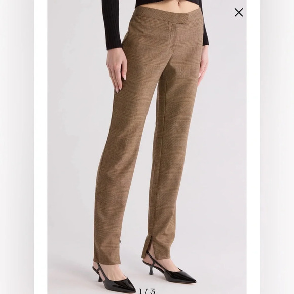 Rag & Bone Pants Womens Size 6 Brown Rebecca Wool Blend Glen Plaid Straight Leg - Picture 1 of 11